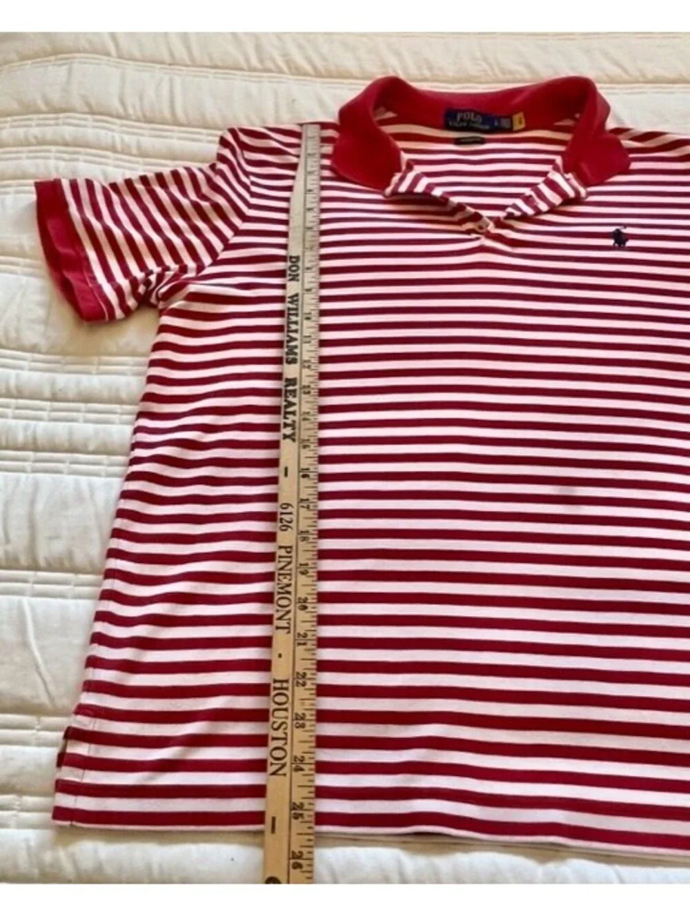 Polo Ralph Lauren Red & White Striped Short Sleeve Clsssic Fit Collared Shirt.